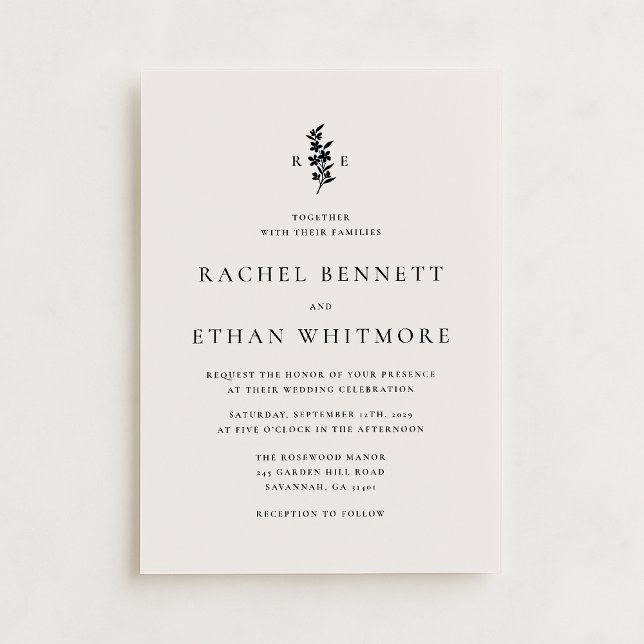 modernI vory Botanical Monogram Wedding Invitation Ankündigung (Von Creator hochgeladen)