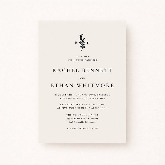 modernI vory Botanical Monogram Wedding Invitation Ankündigung (Von Creator hochgeladen)