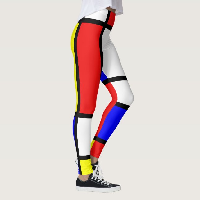 Modernismus-rotes blaues gelbes weißes abstraktes leggings (Rechts)