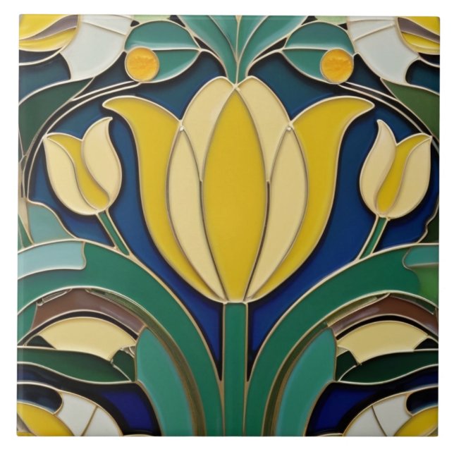 Modernistische Jugendstil-Blume Fliese (Vorderseite)