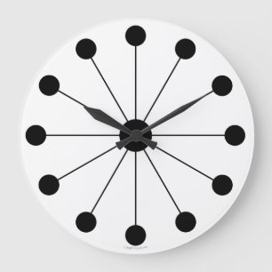 Modernistische Retro-Uhr Schwarz-Weiß 1960er Große Wanduhr