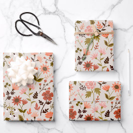 ModernPink Verlasse Blume Botanisches Muster Geschenkpapier Set