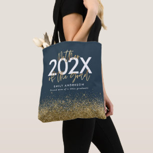 Modernster Glitzer-Abschluss mit blauer und golden Tasche