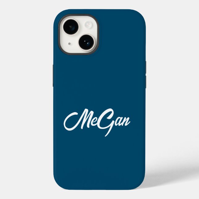 Modernster Name Minimal dunkelblau Monogram. Case-Mate iPhone 14 Hülle (Rückseite)