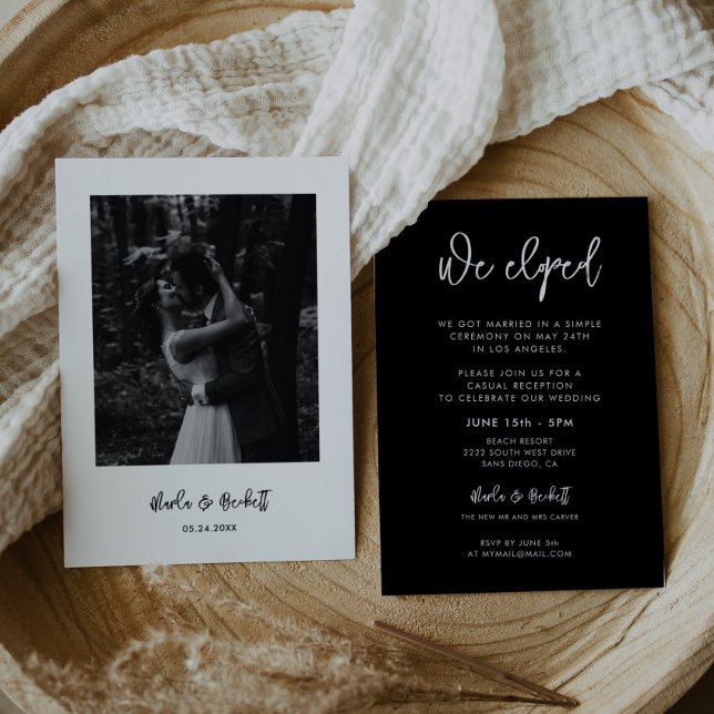 Modernstes Foto für schwarzen Elopement-Empfang Einladung (Von Creator hochgeladen)