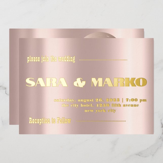 ModernTypografie | Minimalistische Hochzeit Folieneinladung (Vorderseite/Rückseite)