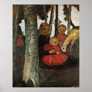Modersohn Becker - drei Kinder mit Ziege Poster