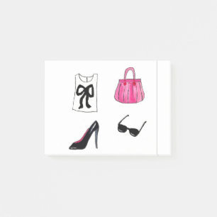 Modeschuhe Handtasche Wasserfarbe Post-it Klebezettel