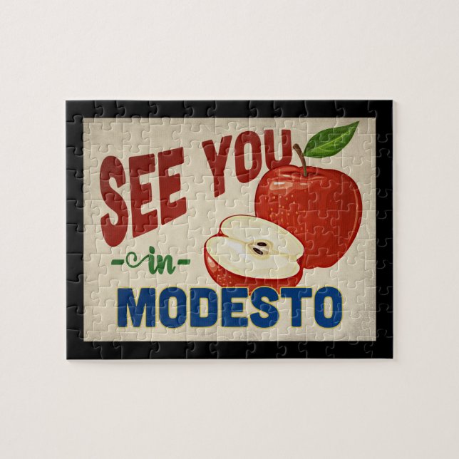 Modesto California Apple - Vintage Travel (Horizontal)