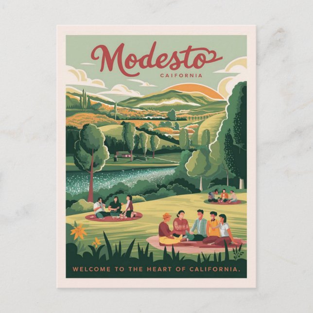 Modesto, Willkommen im Herzen Kaliforniens Postkarte (Vorderseite)