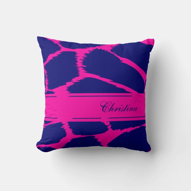 Modetierdruck Rosa & Blau mit dem Namen Kissen (Vorderseite)
