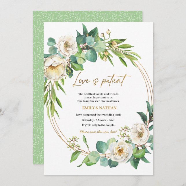 Modifier la date Gold and White floral Invitation (Devant / Derrière)