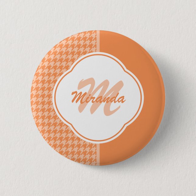 Modifiziertes Orange Hahnentrittmuster Monogramm u Button (Vorderseite)