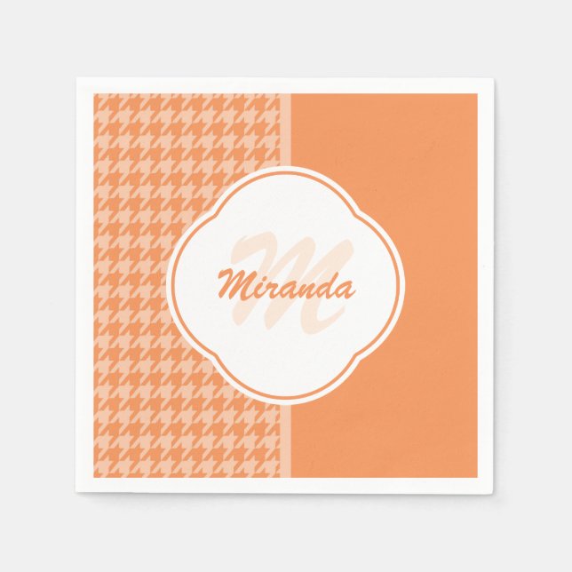 Modifiziertes Orange Hahnentrittmuster Monogramm u Serviette (Vorderseite)