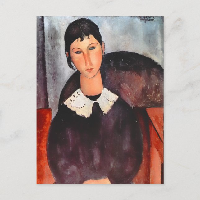 Modigliani Elvira mit weißem Collar Postkarte (Vorderseite)