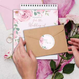 Modisch Elegante Hübsche Rosafarbene Florale Hochz Runder Aufkleber
