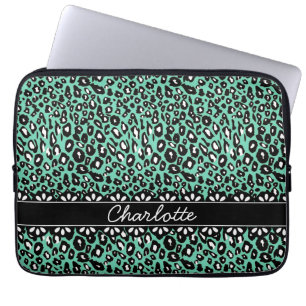 Modisch geprägter Minze Leopard Print and Lace Laptopschutzhülle