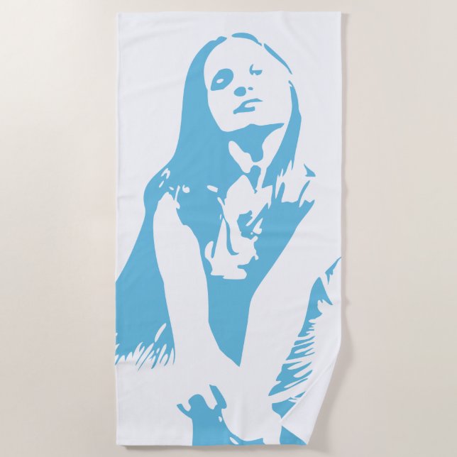 Modisch Light Blue Dancing Girl Silhouette Strandtuch (Vorderseite)
