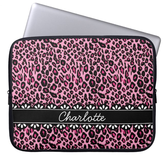 Modisch rosa Leopard Print and Lace Laptopschutzhülle (Vorderseite)
