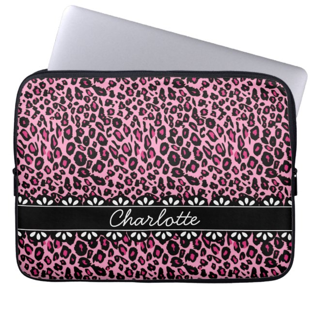 Modisch rosa Leopard Print and Lace Laptopschutzhülle (Vorderseite)