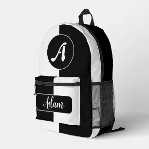Modisch Schwarz/Weiß - Anfangsname Monogramm Bedruckter Rucksack