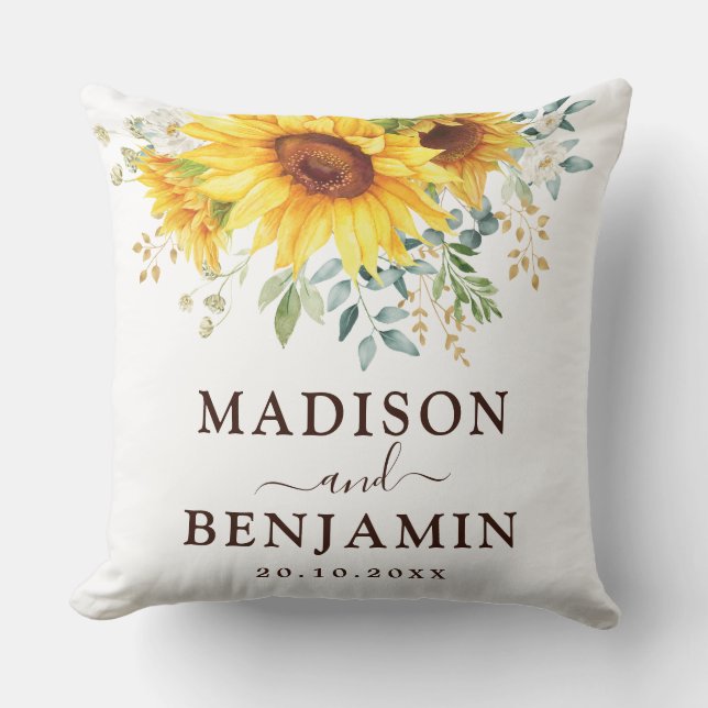 Modische Aquarell Boho Sonnenblume-Garten-Hochzeit Kissen (Vorderseite)