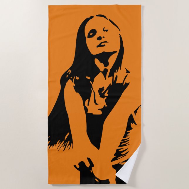 Modische Black Dancing Girl Silhouette Strandtuch (Vorderseite)