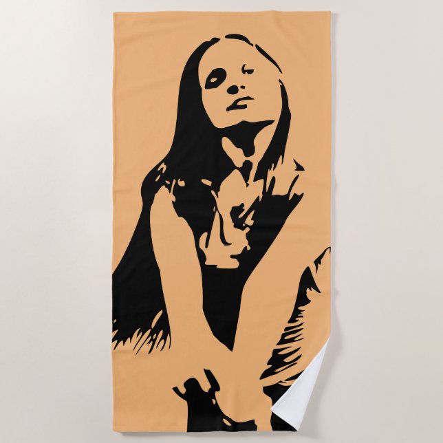 Modische Black Dancing Girl Silhouette Strandtuch (Vorderseite)
