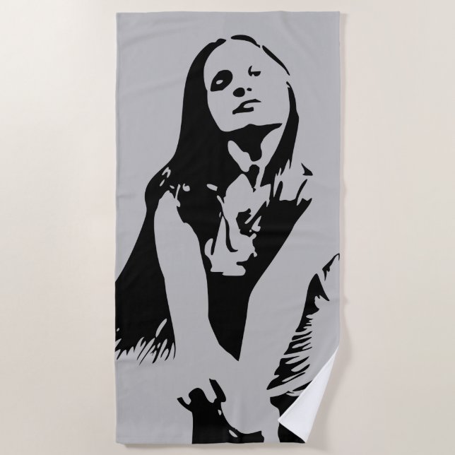 Modische Black Dancing Girl Silhouette Strandtuch (Vorderseite)