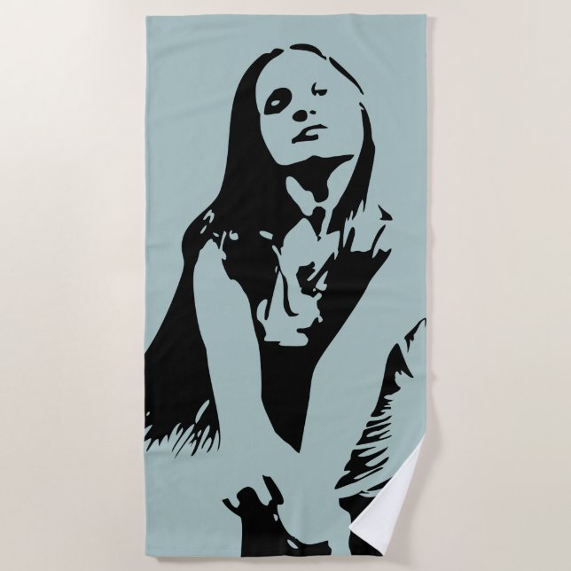 Modische Black Dancing Girl Silhouette Strandtuch (Vorderseite)
