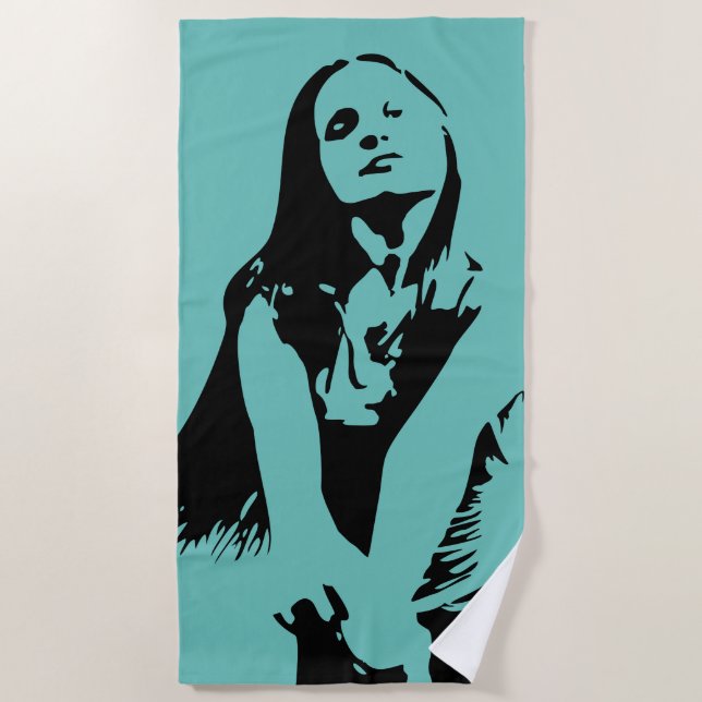Modische Black Dancing Girl Silhouette Strandtuch (Vorderseite)