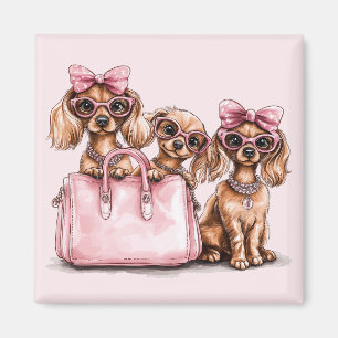 Modische Dackel Hunde rosa Purpur Magnet