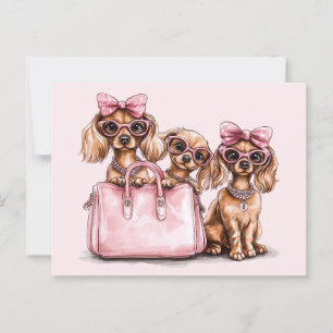 Modische Dackel Hunde rosa Purpur Postkarte