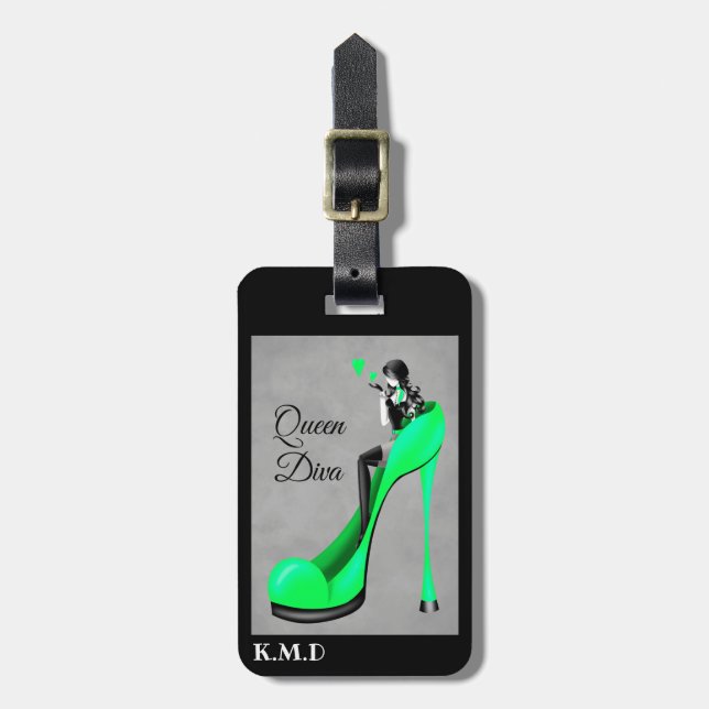 Modische Dame in Rot-Stiletto-Gepäckmarke Gepäckanhänger (Vorderseite vertikal)