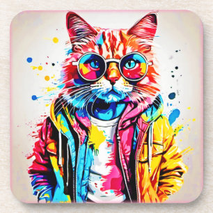 Modische Feline: Spectacled Swagger Getränkeuntersetzer