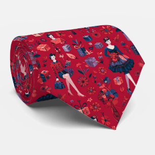Modische festliche Frauen rotes Blumenmuster Krawatte