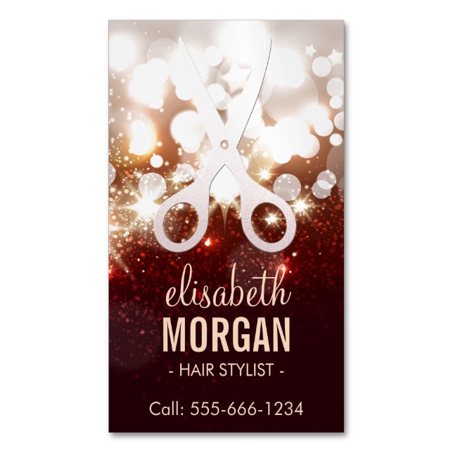 Modische Friseurstylist - Gold Glitzer Sparkone Magnetische Visitenkarte (Vorderseite Vertikal)