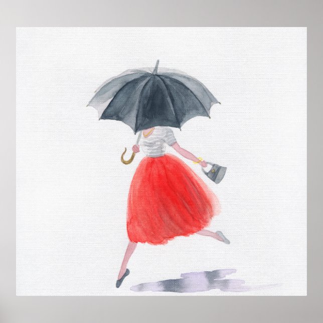 Modische Girl: Regenschirm-Illustration Poster (Vorne)