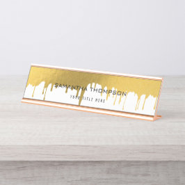 Modische Gold Metallic Tropfen Skript Custom Schreibtischnamensplakette