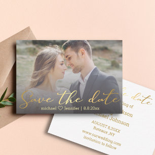 modische Goldhandschrift Save the Date Fotokarte Mitteilungskarte