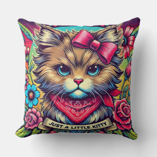 Modische Katze mit Blumenelementen Kissen