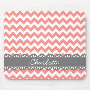 Modische Koralle Zickzack und Grau Lace Mousepad