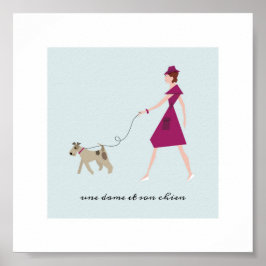Modische Lady, die ihren Wirt Fox Terrier betritt Poster