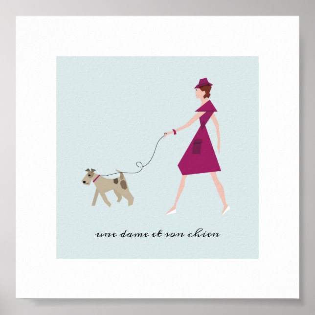Modische Lady, die ihren Wirt Fox Terrier betritt Poster (Vorne)