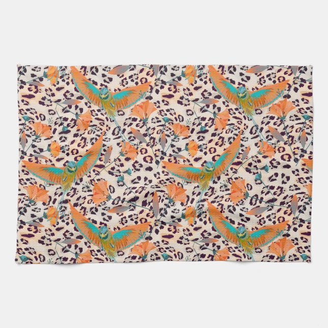 Modische Leopardendrucke, Paradiesvögel Geschirrtuch (Horizontal)