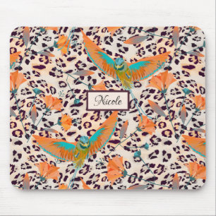 Modische Leopardendrucke, Paradiesvögel Mousepad