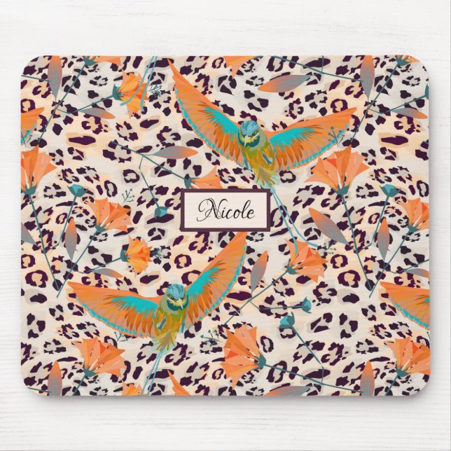 Modische Leopardendrucke, Paradiesvögel Mousepad (Vorne)
