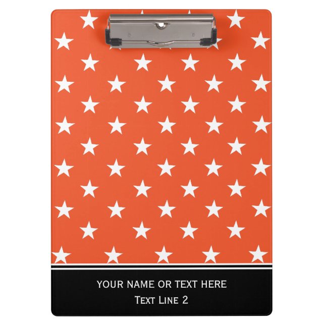 Modische Mandarine Tango Orange und White Stars Klemmbrett (Vorderseite)