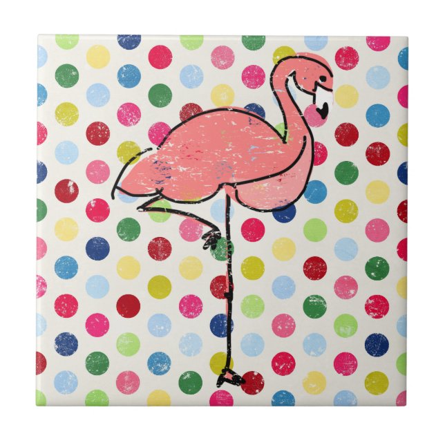 Modische moderne rosa Flamingo-Tupfen Fliese (Vorderseite)