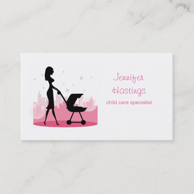 Modische Mommy Pushing Baby Carriage Telefonnummerkarte (Vorderseite)